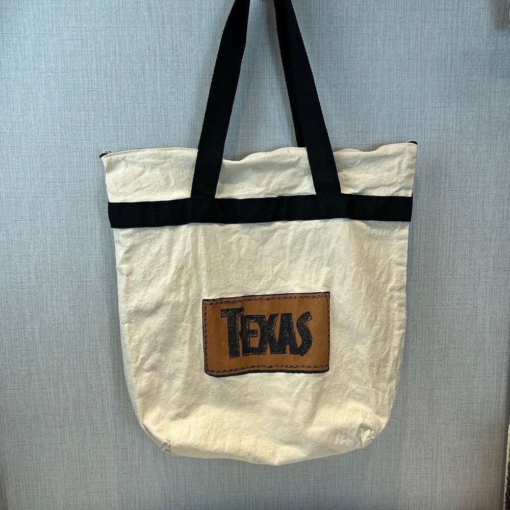 Texas Canvas Tote Bag Zip Top Reusable Ecofriendly Travel TX Lone Star State